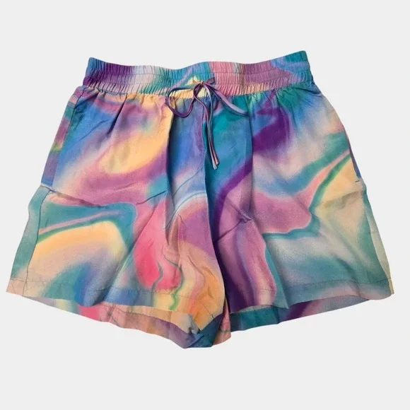 Johnny Was Workshop Silk Merida Marble Shorts S Colorful Boho Festival NWT - Picture 4 of 10
